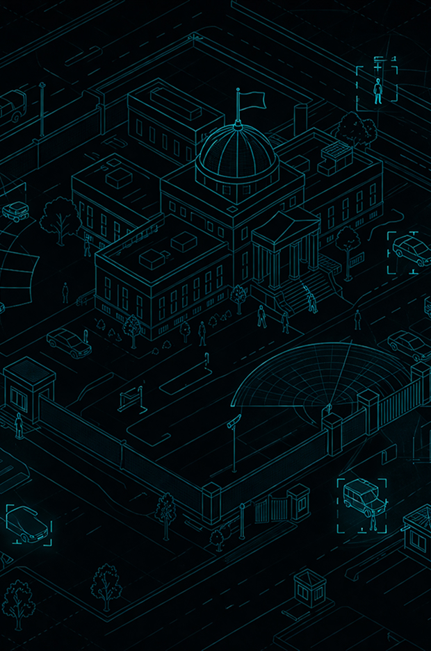 Controlled access and AI-driven threat detection at a government facility